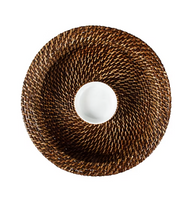 Juego de bandeja para patatas fritas y salsas Sur La Table de ratán con bol de gres