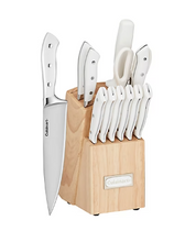 Juego de cuchillos Cuisinart Classic de 13 piezas en acero inoxidable blanco con bloque, incluye 9 cuchillos, afilador y tijeras multiusos.