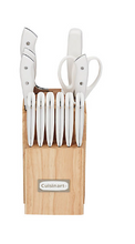 Juego de cuchillos Cuisinart Classic de 13 piezas en acero inoxidable blanco con bloque, incluye 9 cuchillos, afilador y tijeras multiusos.