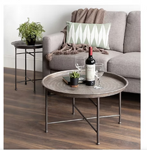 Mesa de centro Kate and Laurel Mahdavi estilo boho-chic con bandeja de metal martillado - Plata cepillada