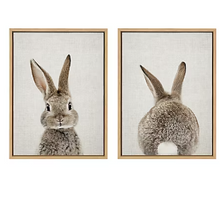 Retrato de Kate y Laurel Sylvie Bunny y cola de conejo, lienzo enmarcado, arte mural de Amy Peterson, 18x24, natural, adorable animal bebé