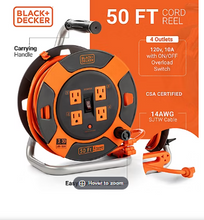 Black + Decker 50' 14AWG SJTW Retractable Extension Cord Reel With 4 Outlets