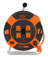 Black + Decker 50' 14AWG SJTW Retractable Extension Cord Reel With 4 Outlets