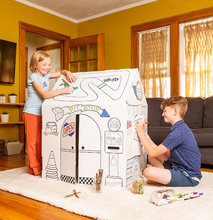 Casita de juegos fácil, garaje de cartón para juegos