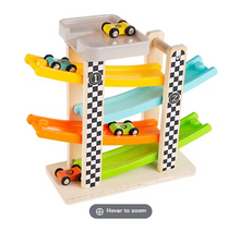 Juego de carreras de coches con rampa de madera Toy Time de 4 piezas