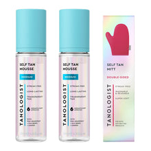 Kit de mousse autobronceadora Tanologist Medium, 6.76 fl oz de mousse, paquete de 2 + guante autobronceador lavable