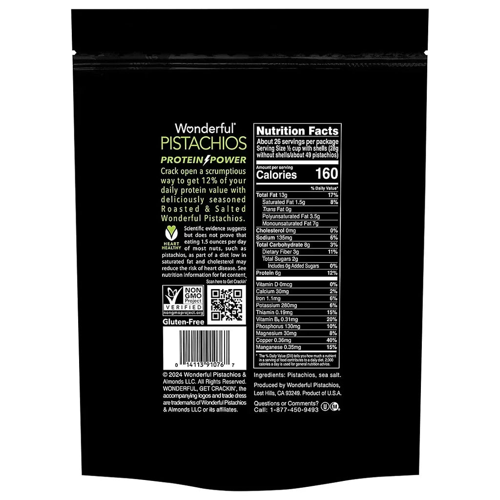 Wonderful Pistachios, In Shell Roasted & Salted Nuts, Resealable Bag ...