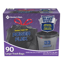 Members Mark heavy duty 90 count black 33 gallon drawstring trash bags Power Flex box