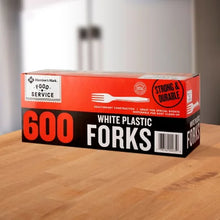 Brands For Less USA box of heavyweight white plastic forks 600 count strong durable disposable utensils