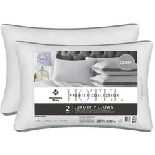 Brands For Less USA hotel premier collection pillows two white queen size luxury pillows with gray trim in packaging