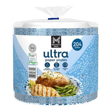 Members Mark 204 count pack of ultra dinner paper plates 10 inch disposable blue patterned plates