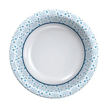 Blue geometric floral rim paper bowl from Brands For Less USA ultra disposable paper bowls 20 oz. for parties and soup