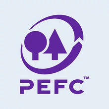 PEFC certification logo in purple showing trees and arrow for ultra premium toilet paper 45 rolls