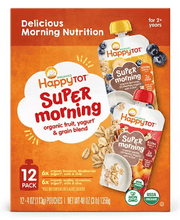 HappyTOT Organics Super Morning Pouch, Apple Cinnamon and Blueberry Banana Variety Pack, 12 ct., 4 oz.