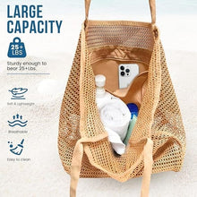 Mesh Beach Tote Bag, Extra Large, Waterproof Inner Pocket, Perfect for Beach, Pool, Travel & Family, Brown