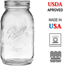Ball Glass Mason Jar with Lid & Band, Wide Mouth, 32 Ounces, 4 Count