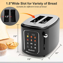 Bluebow 2-Slice Toaster with Touchscreen, 1.5" Wide Slots, 6 Bread Types & Shade Settings, Reheat, Defrost, Cancel, Removable Tray