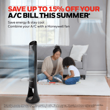 Honeywell 40" White Quiet Set Oscillating Tower Fan, 30ft Air Circulation Power, 5 Speed, Auto Off Timer, HYF260W