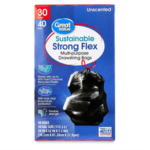Great Value Sustainable Strong Flex Multi-Purpose Drawstring Bags, 30 Gallon, 40 Count