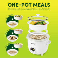 AROMA® 6-Cup Rice Cooker & Food Steamer with Bonded Granite® Nonstick Ceramic & Pop-Up Steam Tray - White