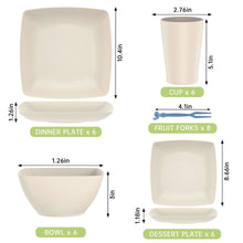 GPED 32 Pcs Wheat Straw Square Dinnerware Sets For 6, Unbreakable Dish Sets, Reusable Plates and Bowls Sets, Dinner Plates, Travel Camping Cutlery Set, Dishwasher Microwave Safe, Beige - Brands For Less USA