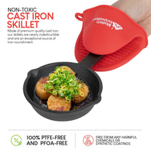 Modern Innovations Mini Black Cast Iron Skillet Set with Silicone Mitt (4 Count) - 3.5 Inch Pans, Pre Seasoned Small Skillets for Baked Cookie/Brownie or Cooked Eggs - Brands For Less USA