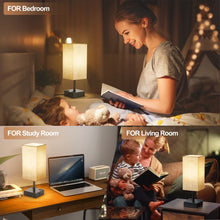 Walchoice Touch Control Table Lamp for Bedroom, 3-Way Dimmable Desk Lamp with USB A+C Charging Ports & 2-Prong AC Outlets, Nightstand Lamp with Rectangular Flaxen Shade