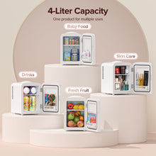 Mini refrigerador portátil Auseo, personal, de encimera, 4 L/6 latas, refrigerador pequeño, puerta frontal de acero inoxidable, CA/CC, opción para cuidado de la piel, maquillaje, bebidas, dormitorio, blanco 
