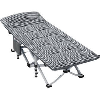 Portable Camping Cot for Adults, Comfortable Folding Bed with Cushion and Pillow, 450 lbs Capacity, for Outdoor Camping and Indoor Use (Black & White)