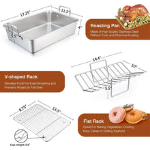 VeSteel 16'' x 11.5'' Roasting Pan with Rack, Stainless Steel Turkey Roaster Include Deep Lasagna Pan & V-Shaped Rack & Roasting Rack, Heavy Duty & Dishwasher Safe