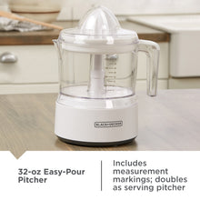 BLACK+DECKER Manual Citrus Juicer, 32 oz, White Plastic, Self-Reversing Cone