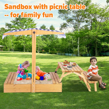 Haverchai Kid Sandbox with Lid, Outdoor Wooden Sand Boxes with Kids Picnic Table, Sandpit with Cover Canopy, Toddler Outdoor Playhouse with 2 Bench, Adjustable Roof & Bottom Liner for Backyard, Beach