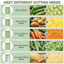 Pukomc Rotary Cheese Grater with Handle- 5 Blades, Suction Base, Mandoline Slicer & Veg Shredder with Blade Storage Box(Green)