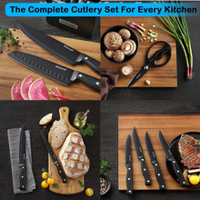 McCook DISHWASHER SAFE MC701 Knife Sets of 26, Stainless Steel Kitchen Knives Block Set with Built-in Knife Sharpener, Measuring Cups and Spoons