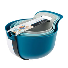 Mainstays 4 Piece Nesting Plastic Mixing Bowl Set with Pour Spouts and Handles, Blue