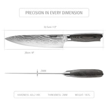 Cuchillo de chef Hecef de 8 pulgadas con patrón de damasco japonés y mango ergonómico de madera