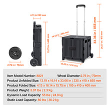 KFFKFF Folding Shopping Cart Foldable Utility Cart 80 lbs Telescopic Handle