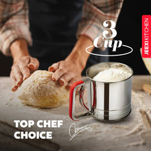 JEEXI Stainless Steel Flour Sifter with Soft Grip Handle, 3 Cup Capacity, Double Layer Fine Mesh for Sifting Flour, Sugar, and Coffee Powder, Durable Kitchen Gadget Tool for Baking and Pastry - Brands For Less USA