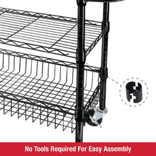 Rubbermaid 3-Tier Heavy Duty Black Rolling Utility Cart with Solid Wood Top, 300lb Capacity