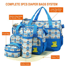 Baby Diaper Bag 5 Pcs Toddler Diaper Bag Tote Multifunction Portable Baby Bag for Boys and Girls Blue