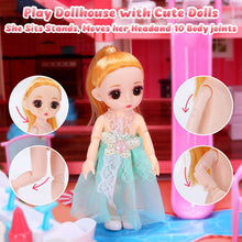 JoyStone Play Dollhouse with Doll Toy Figures, 14 Rooms Furniture and Colorful Lights, Creative Doll House Gift for Girls Ages 3+, Assemble Required, Pink