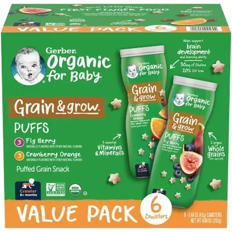Gerber Organic Puffs, Variety Pack (1.48 Oz., 6 Pk.)– Brands For Less USA