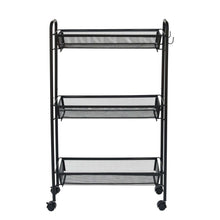 Mainstays Slim 3-Tier Rolling Bathroom Storage Cart with Hooks, Black