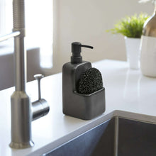 Mainstays Ceramic Kitchen Soap Dispenser with Pump and Sponge Holder, Sink Caddy Organizer for Dish Soap, Sponge and Cleaning Supplies, Black