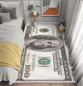 100 Dollar Bill Area Rug, Non-Slip Backing, Water Absorption, Money Print Runner