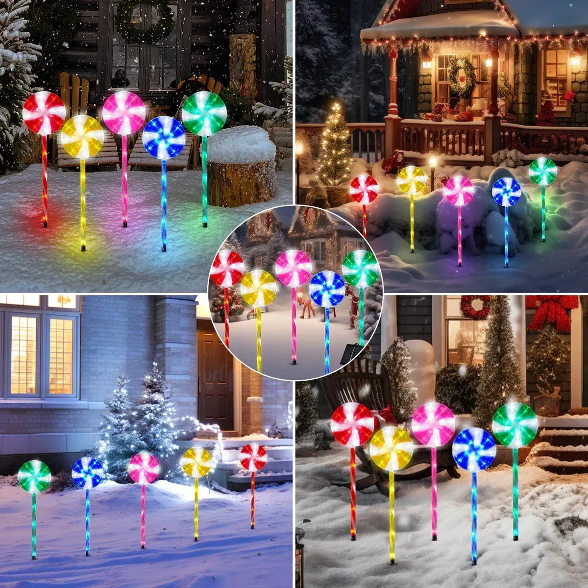 10 Pack Solar Candy Cane Pathway Lights Outdoor, 8 Modes Lollipop Pepp ...