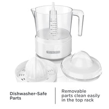 BLACK+DECKER Manual Citrus Juicer, 32 oz, White Plastic, Self-Reversing Cone