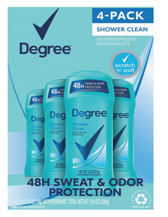 Degree Shower Clean 48-Hour Antiperspirant Deodorant Invisible Solid, 4 pk./2.6 oz.