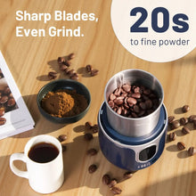 Atilioo Coffee Grinder, Cordless Electric Spice Herb Grinder with Stainless Steel Blades, Low Noise, Ideal for Home/Travel/Camping, Blue