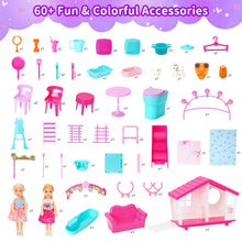 FUNWEE Doll House Playset with 60+ Accessories Including House Furniture, Pets, Bathtubs, Swings, Slides and other accessories